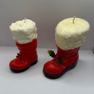 Two large vintage Christmas boot candles unused